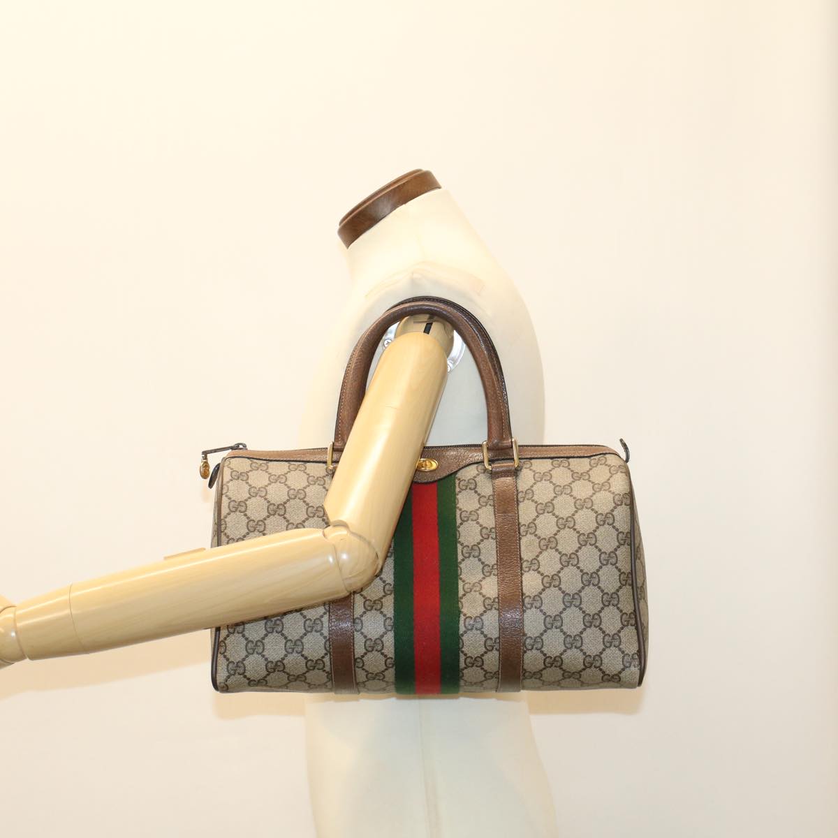 GUCCI GG Canvas Web Sherry Line Hand Bag Beige Red Green 012.3842.58 ki3250