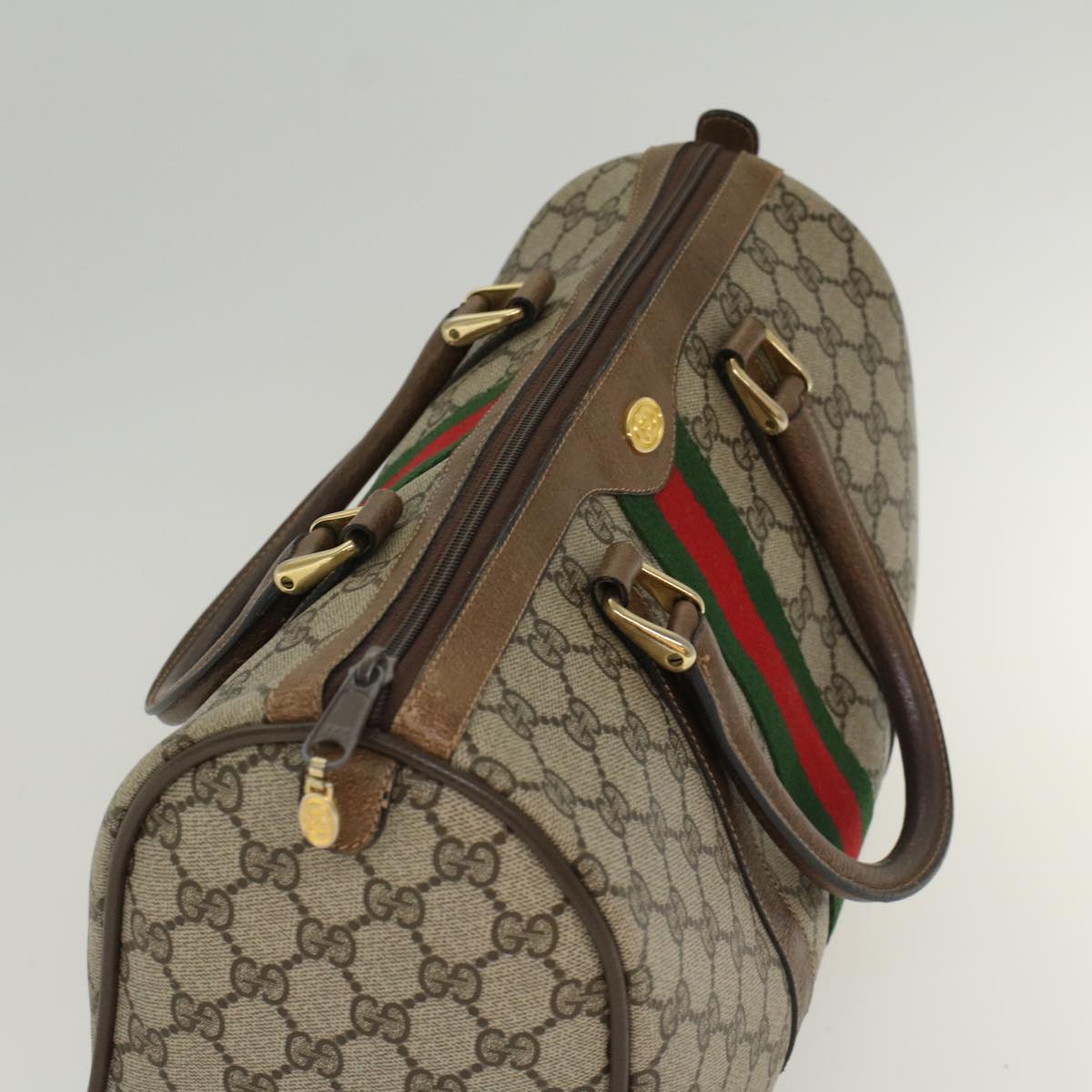 GUCCI GG Canvas Web Sherry Line Hand Bag Beige Red Green 012.3842.58 ki3250