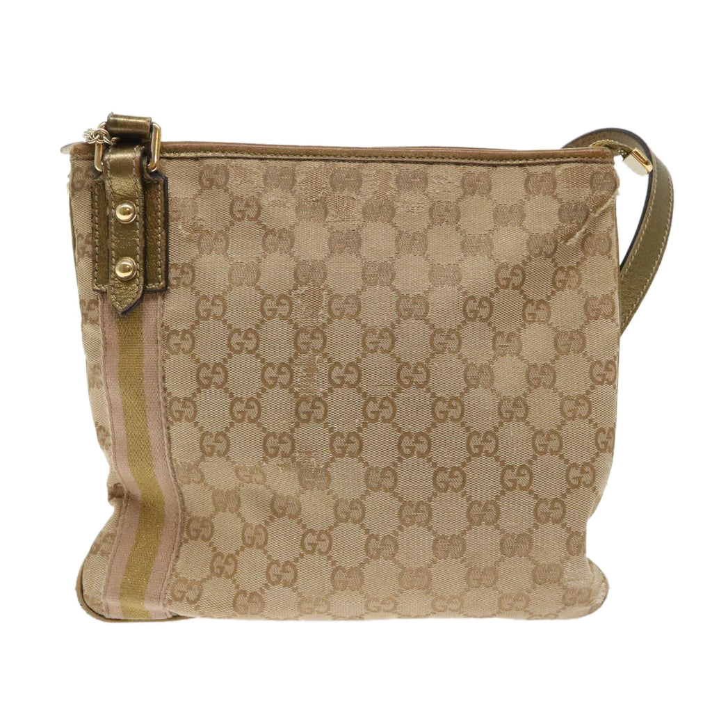 GUCCI GG Canvas Sherry Line Shoulder Bag Beige Gold pink