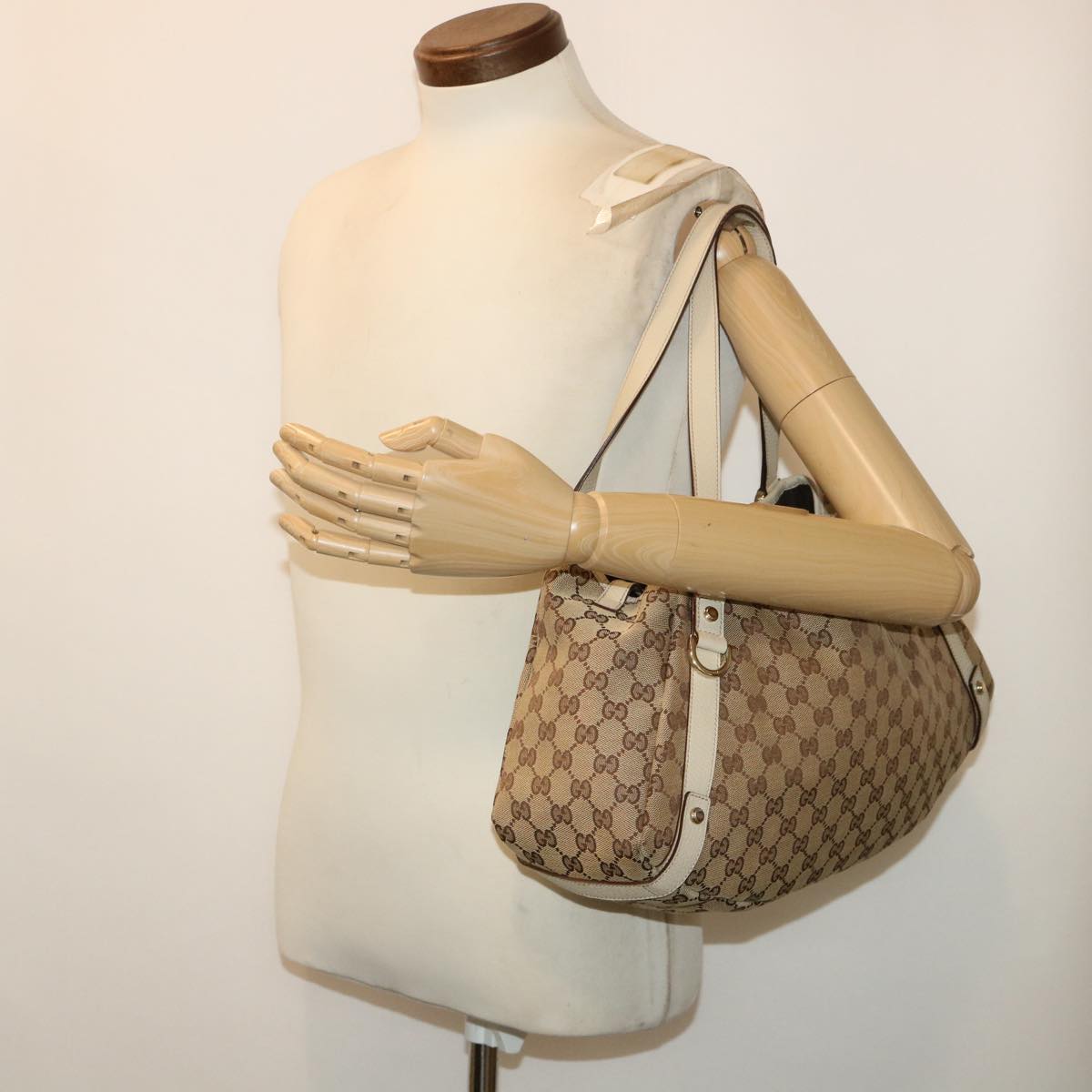 GUCCI GG Canvas Abbey Tote Bag Leather Beige 130736 ki3253