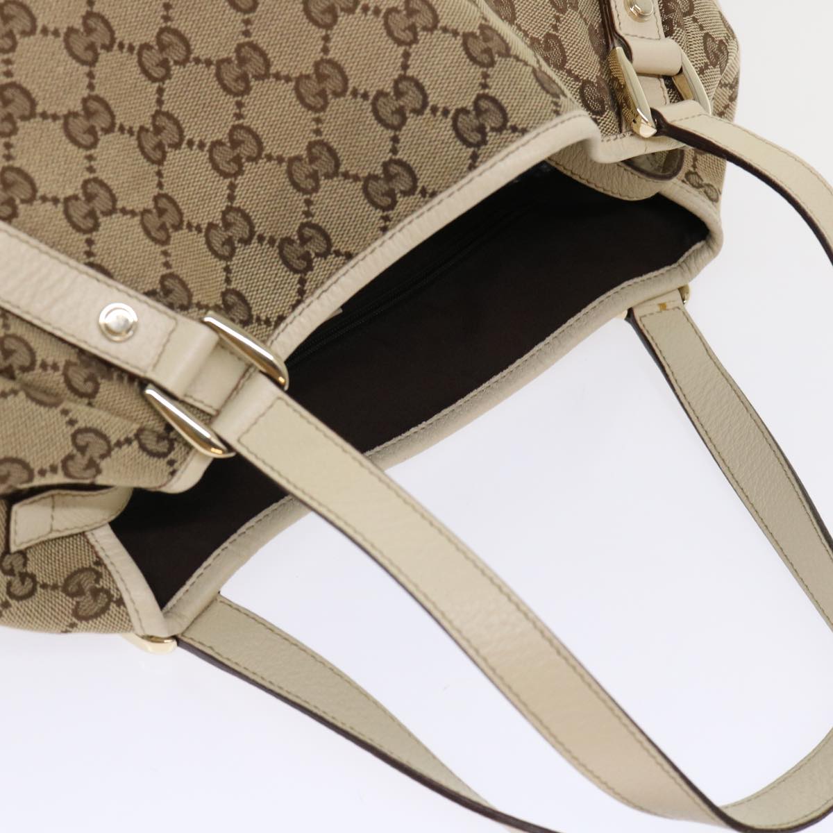 GUCCI GG Canvas Abbey Tote Bag Leather Beige 130736 ki3253
