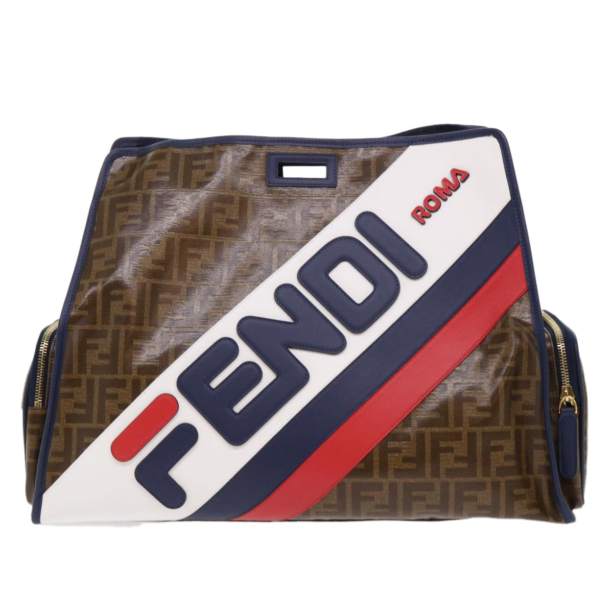 FENDI Zucca Canvas FILA Collaboration Peek A Boo Defender Bag Brown ki3280