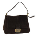 FENDI Mamma Baguette Shoulder Bag Suede Brown ki3319