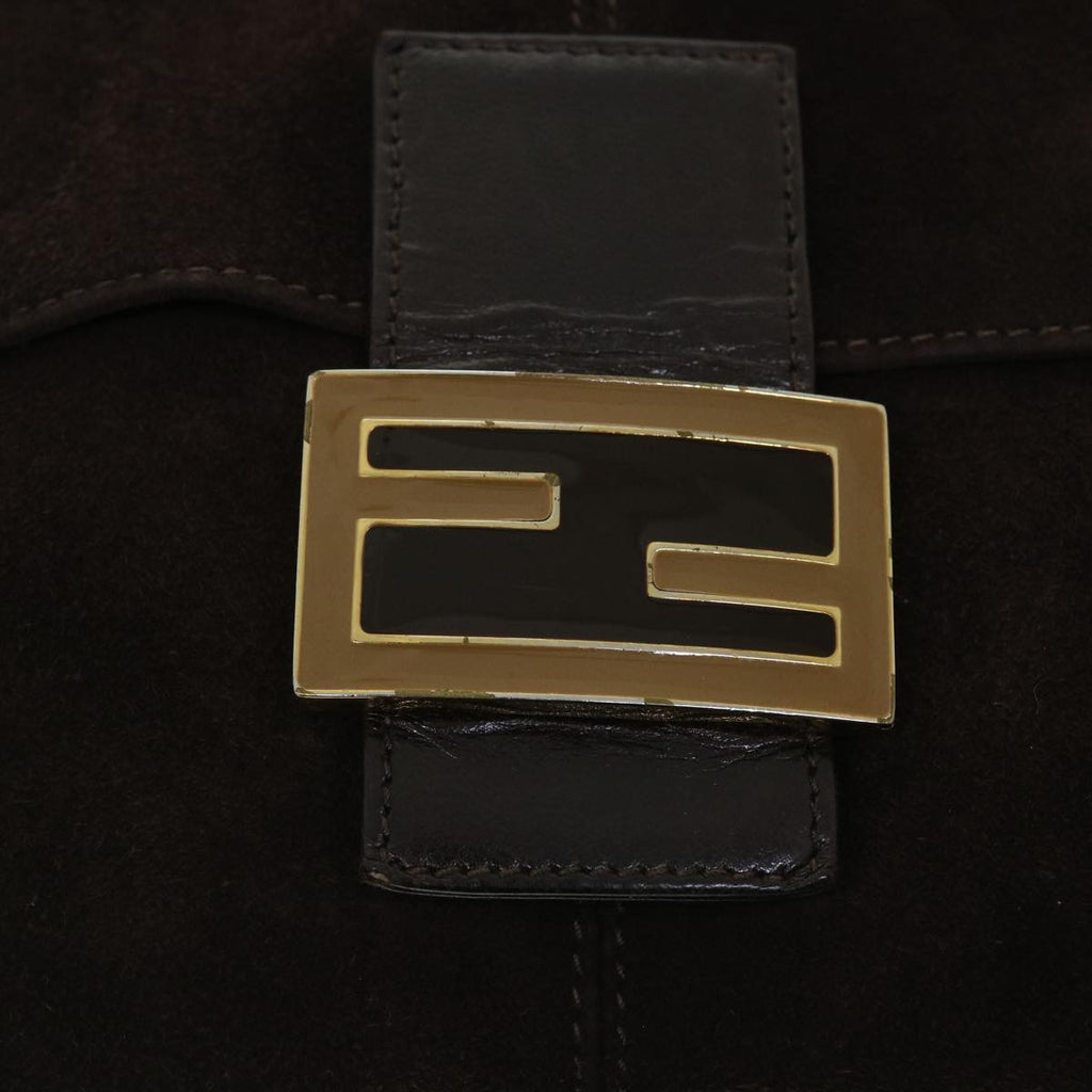 FENDI Mamma Baguette Shoulder Bag Suede Brown ki3319