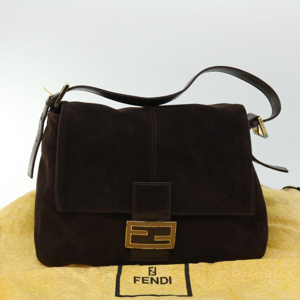 FENDI Mamma Baguette Shoulder Bag Suede Brown ki3319