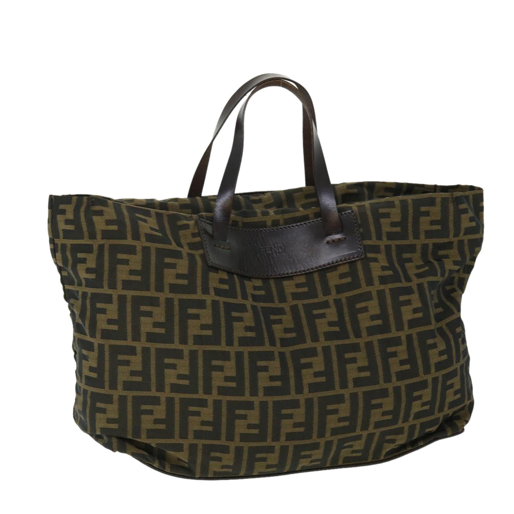 FENDI Zucca Canvas Hand Bag Nylon Leather Brown ki3329