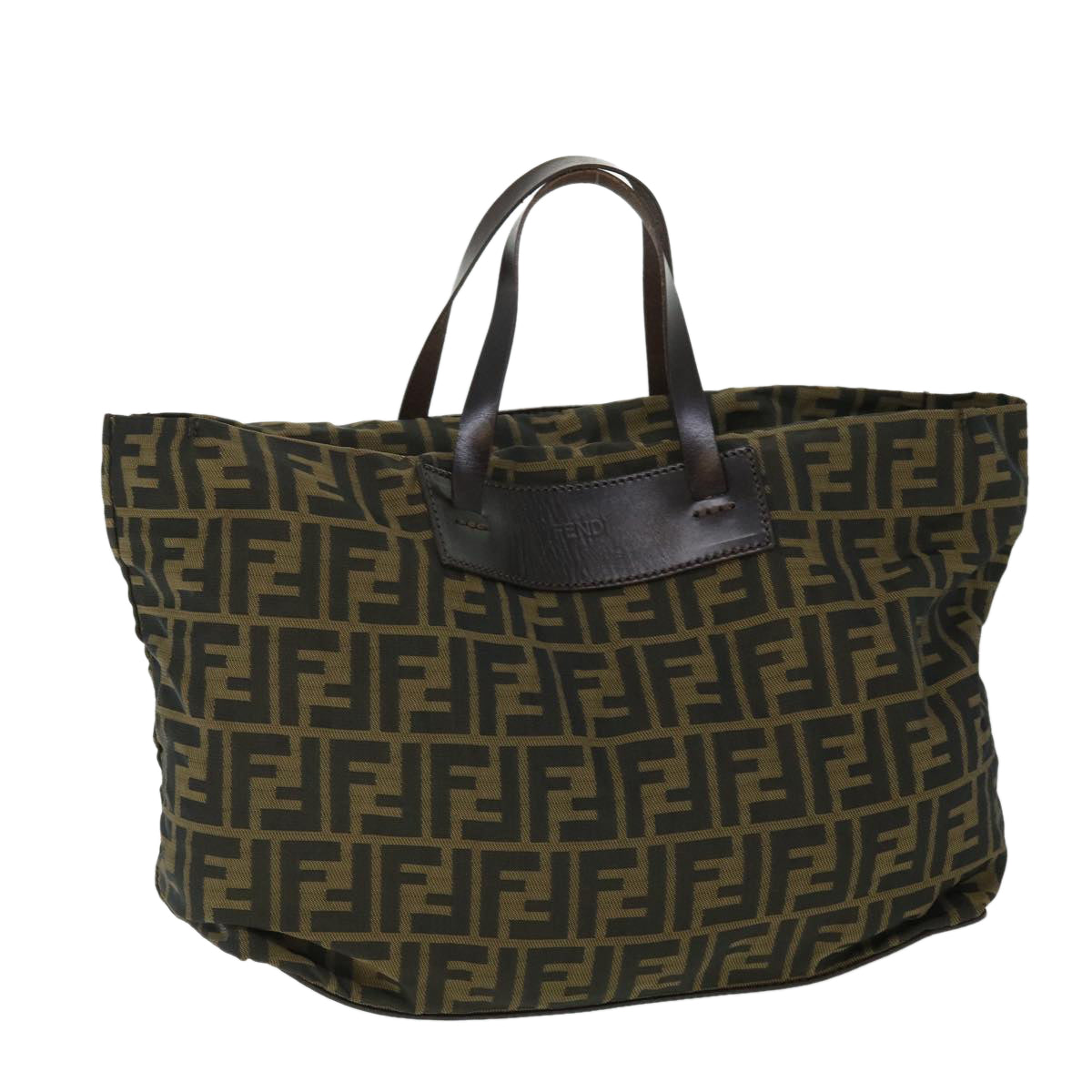 FENDI Zucca Canvas Hand Bag Nylon Leather Brown ki3329