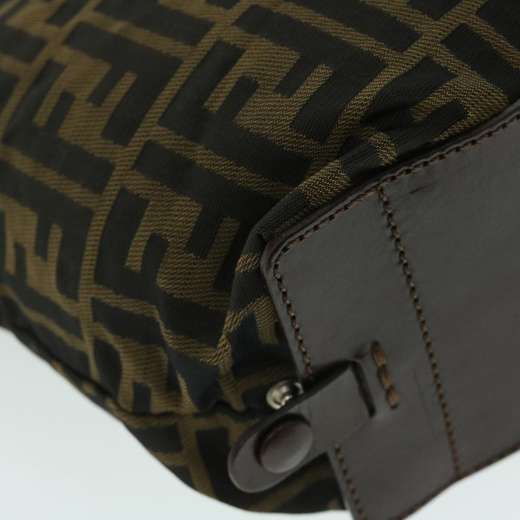 FENDI Zucca Canvas Hand Bag Nylon Leather Brown ki3329