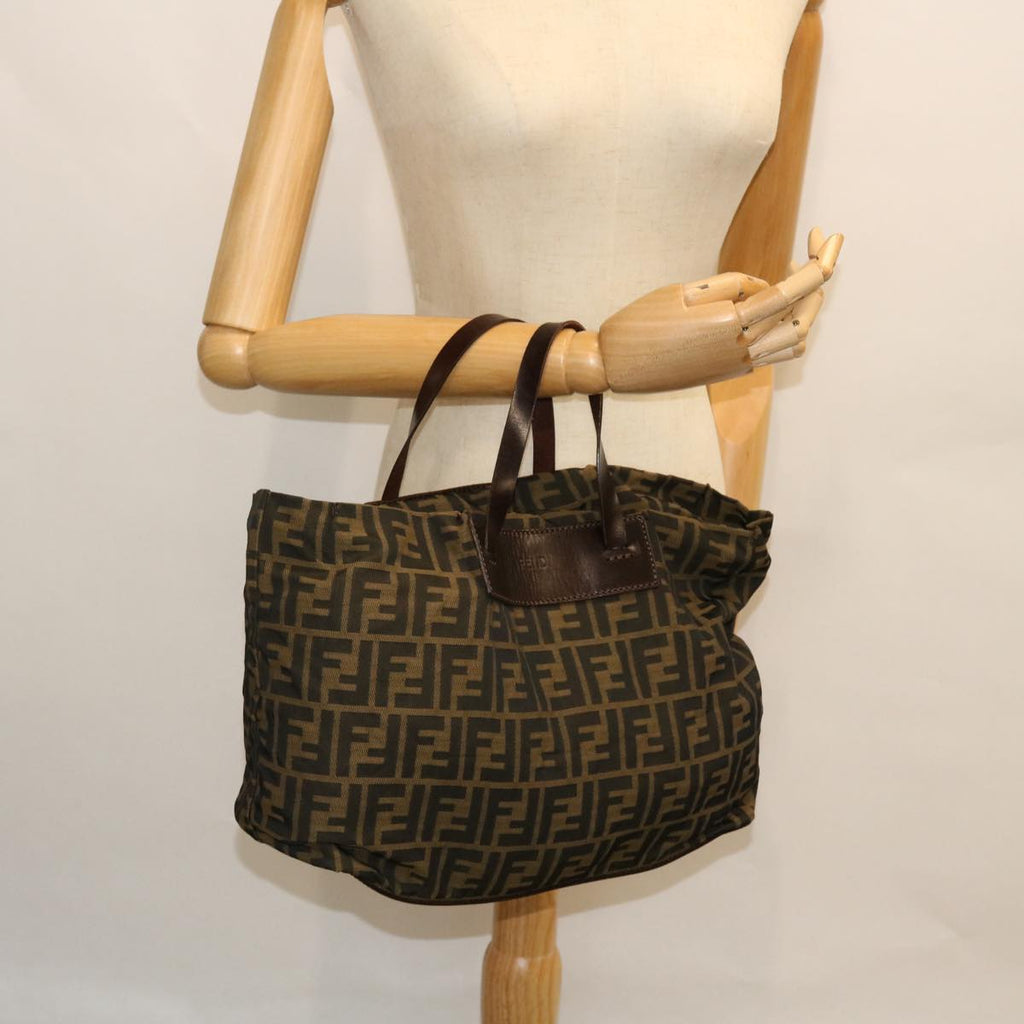 FENDI Zucca Canvas Hand Bag Nylon Leather Brown ki3329