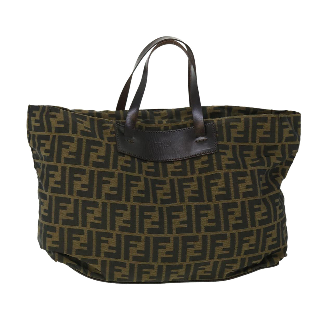 FENDI Zucca Canvas Hand Bag Nylon Leather Brown ki3329