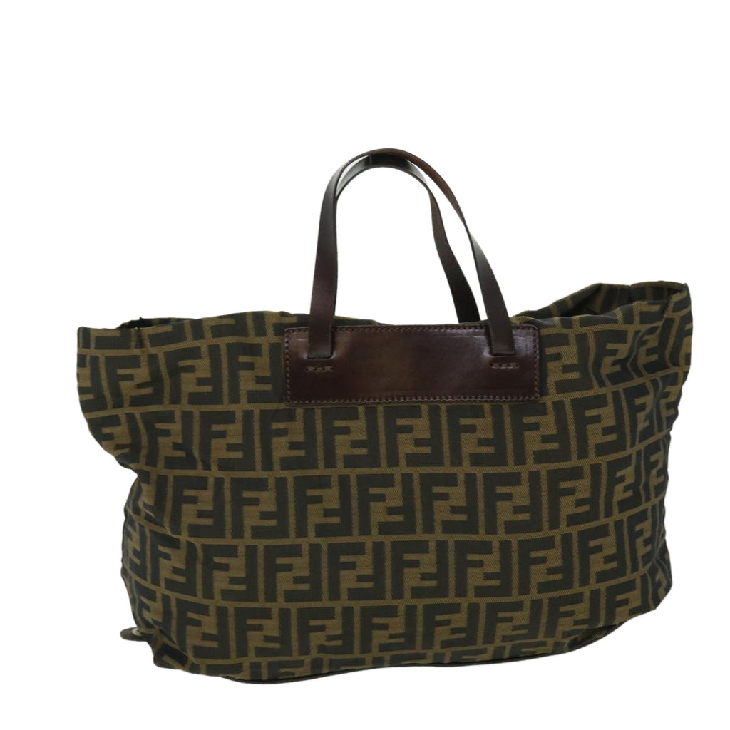 FENDI Zucca Canvas Hand Bag Nylon Leather Brown ki3329