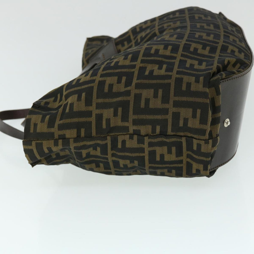 FENDI Zucca Canvas Hand Bag Nylon Leather Brown ki3329