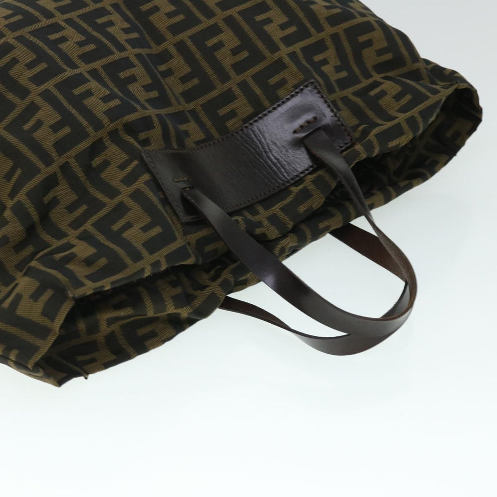 FENDI Zucca Canvas Hand Bag Nylon Leather Brown ki3329