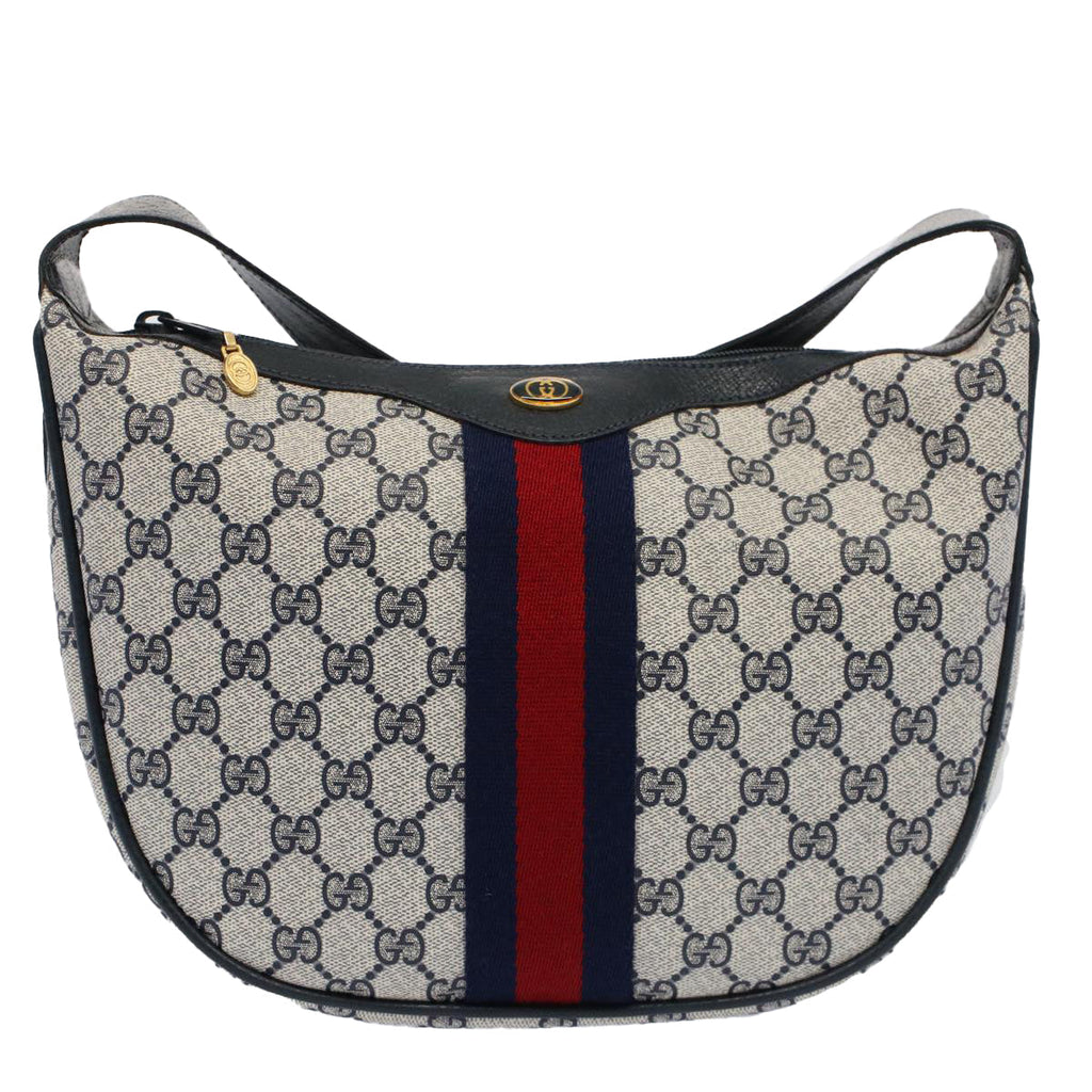 GUCCI GG Canvas Sherry Line Shoulder Bag PVC Leather Gray Navy Red ki3382