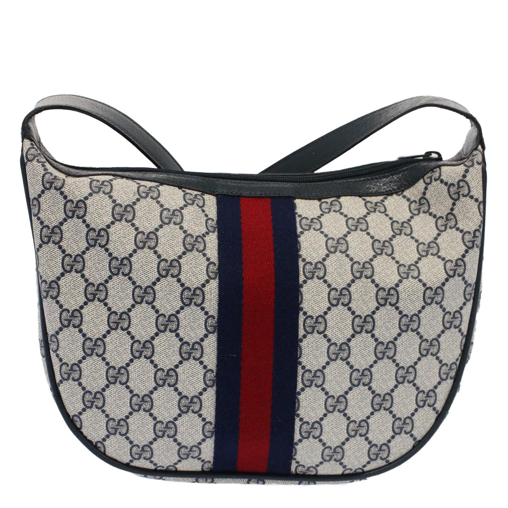 GUCCI GG Canvas Sherry Line Shoulder Bag PVC Leather Gray Navy Red ki3382