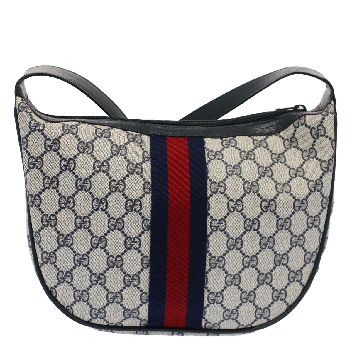 GUCCI GG Canvas Sherry Line Shoulder Bag PVC Leather Gray Navy Red ki3382
