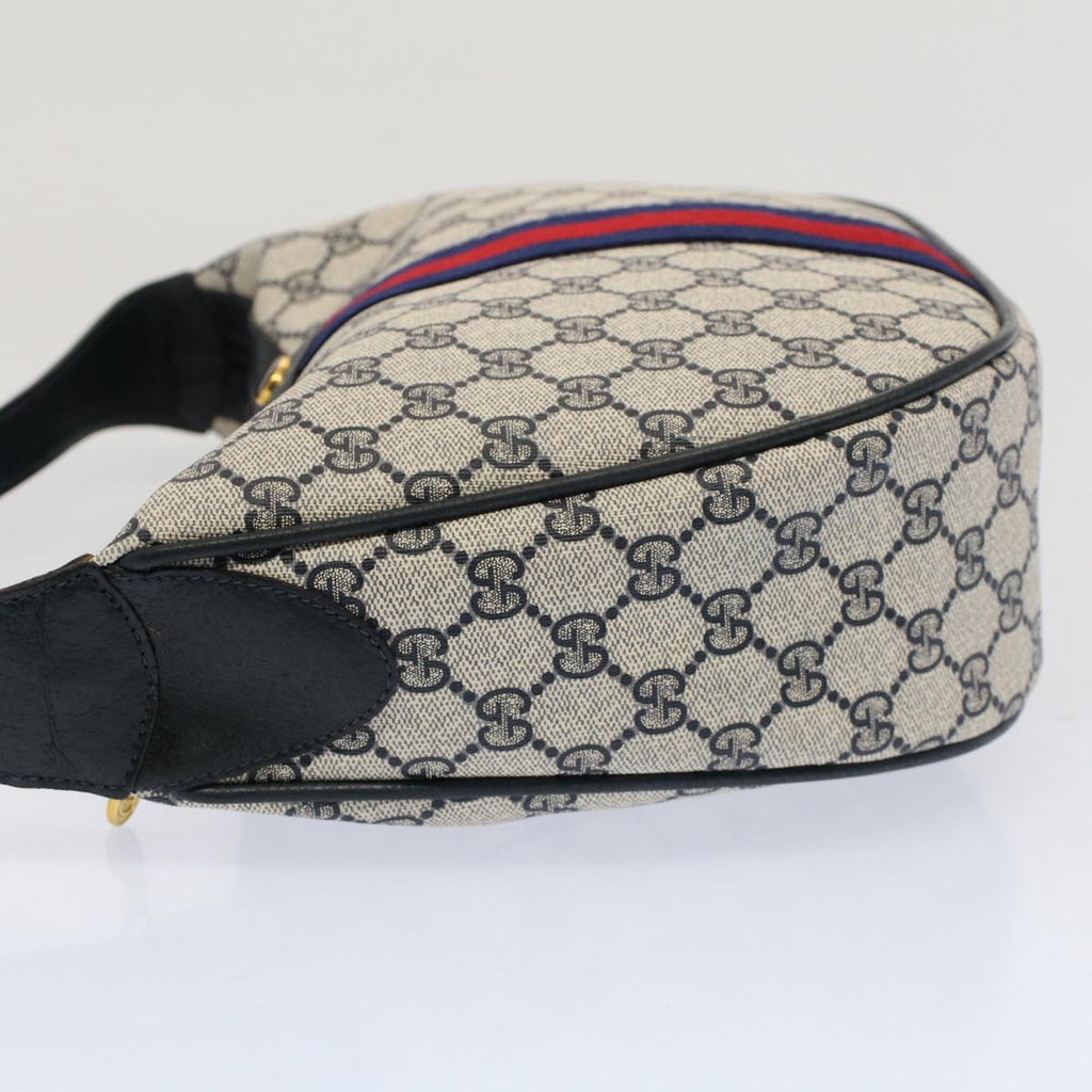 GUCCI GG Canvas Sherry Line Shoulder Bag PVC Leather Gray Navy Red ki3382