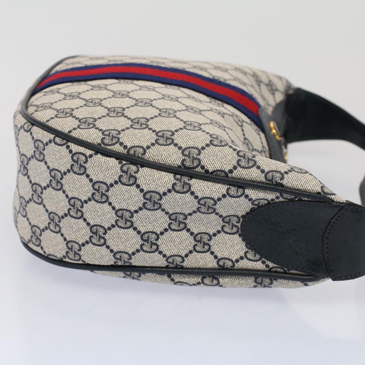 GUCCI GG Canvas Sherry Line Shoulder Bag PVC Leather Gray Navy Red ki3382