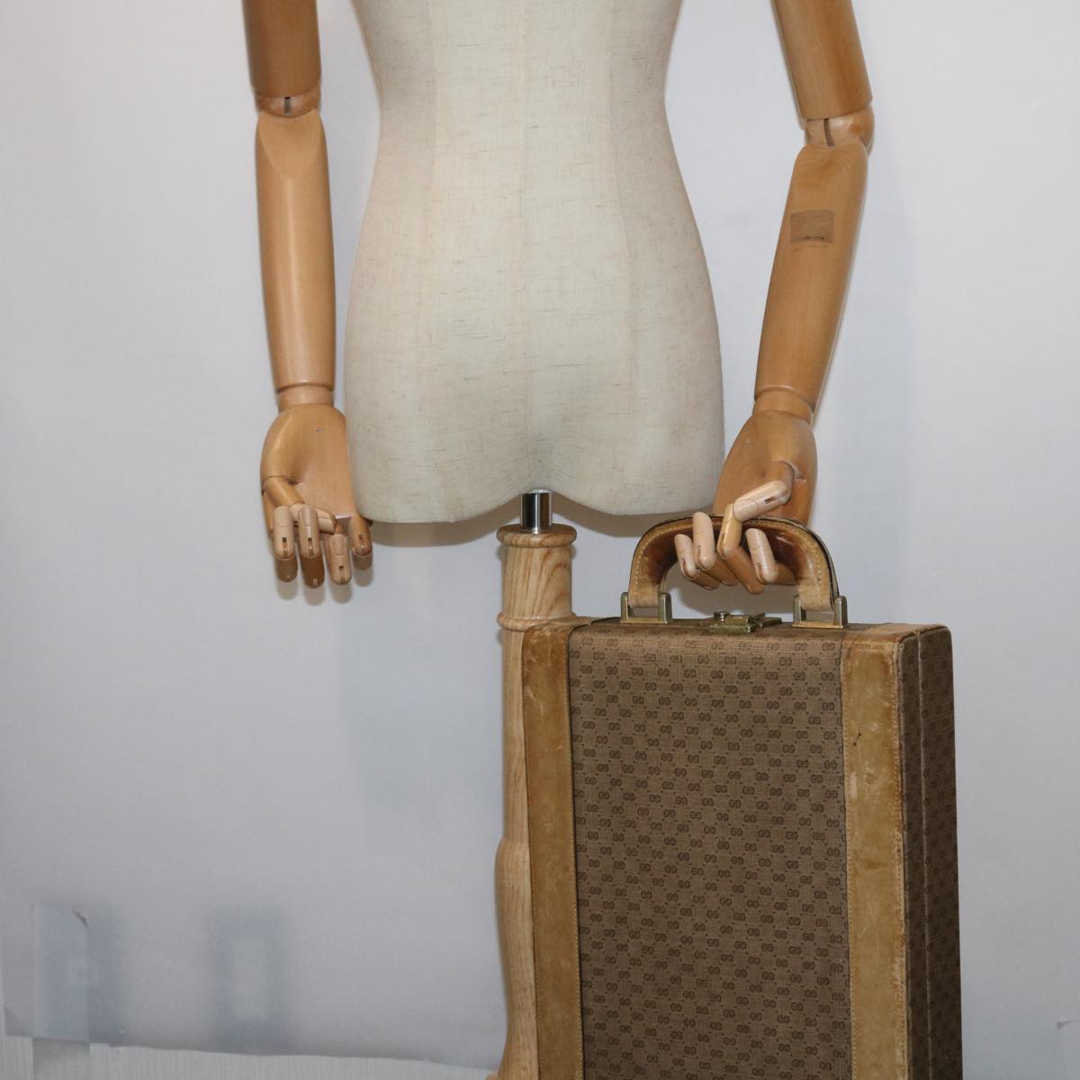 GUCCI Micro GG Canvas Attache case Hand Bag PVC Leather Beige Brown ki3600