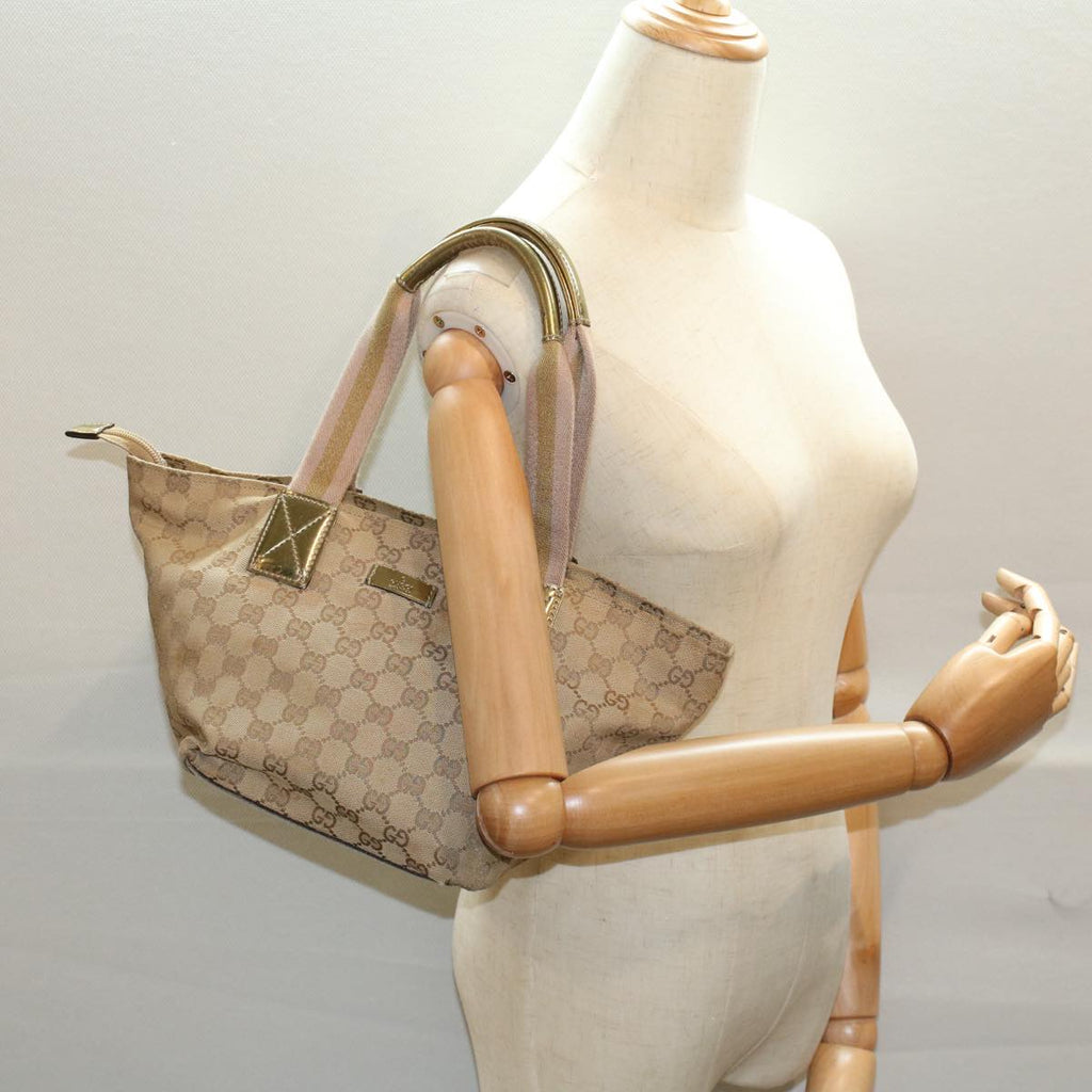 GUCCI GG Canvas Sherry Line Hand Bag Beige Gold pink 131228 ki3602