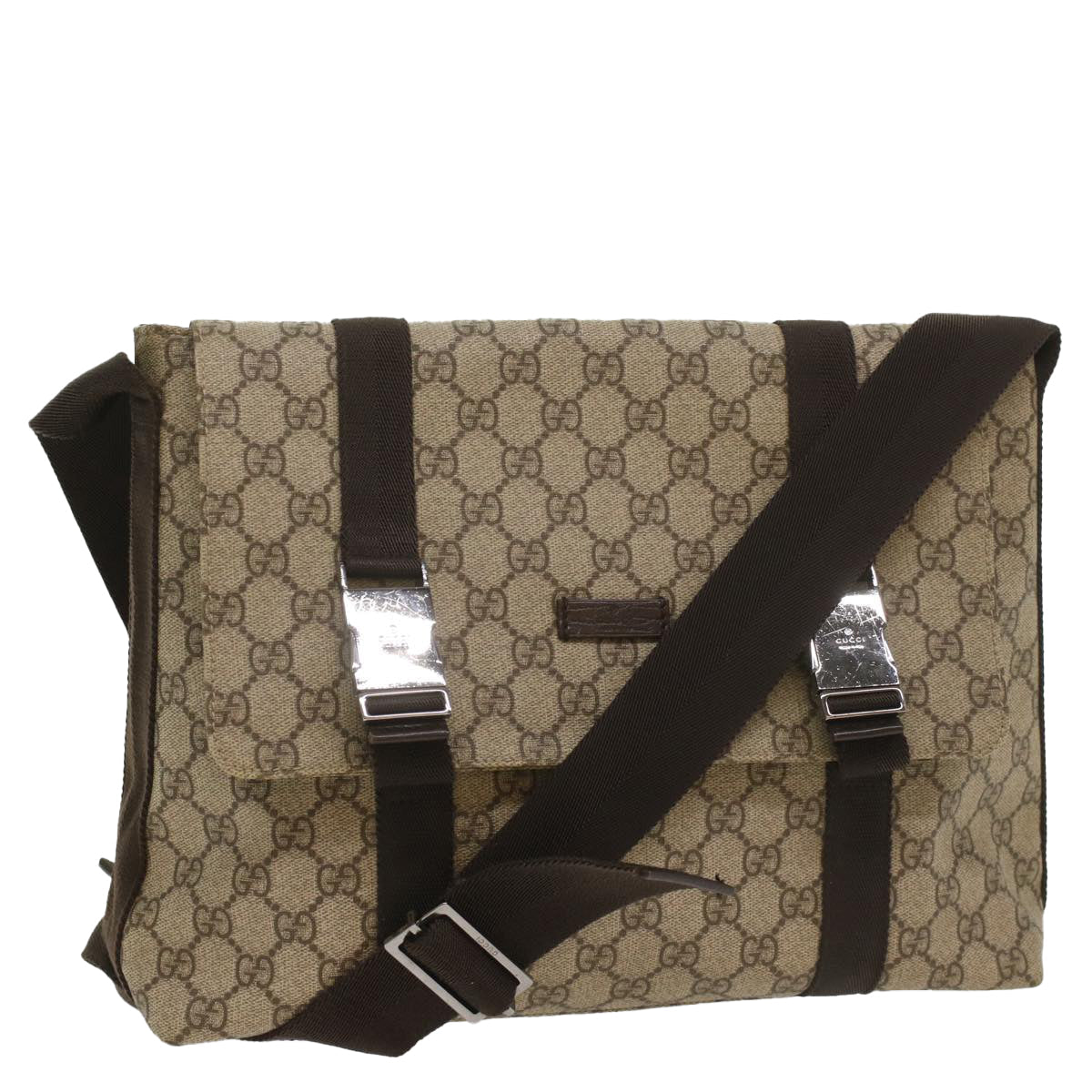GUCCI GG Supreme Shoulder Bag PVC Leather Beige 122373 ki3613