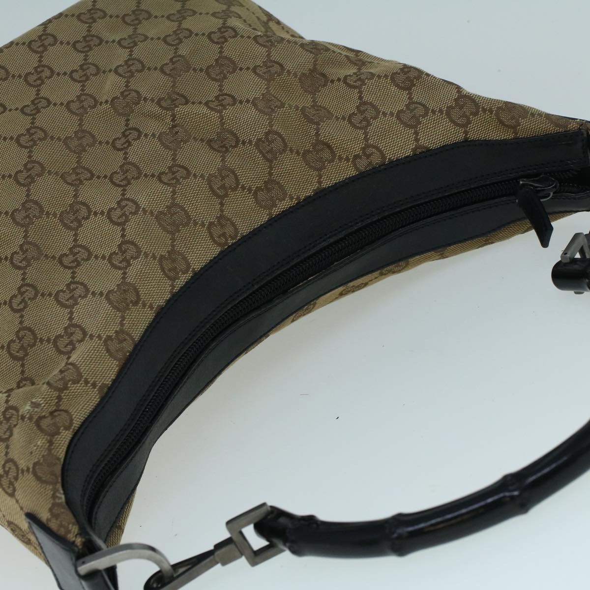 GUCCI Bamboo GG Canvas Shoulder Bag Beige ki3617