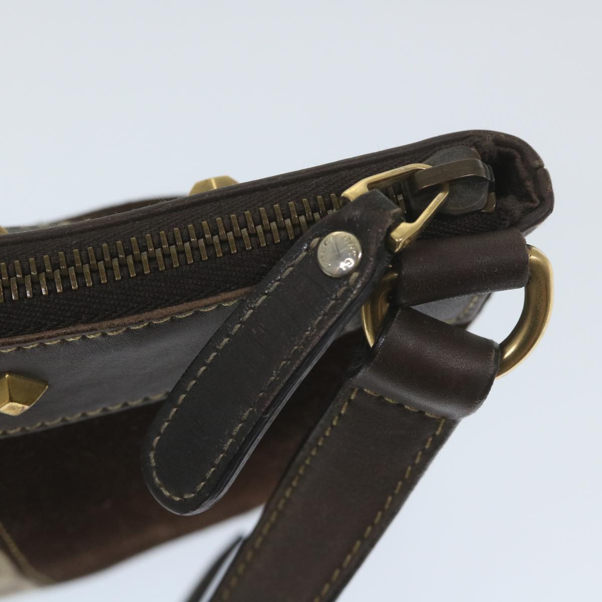 GUCCI GG Canvas Shoulder Bag Suede Beige Brown 120898 ki3660