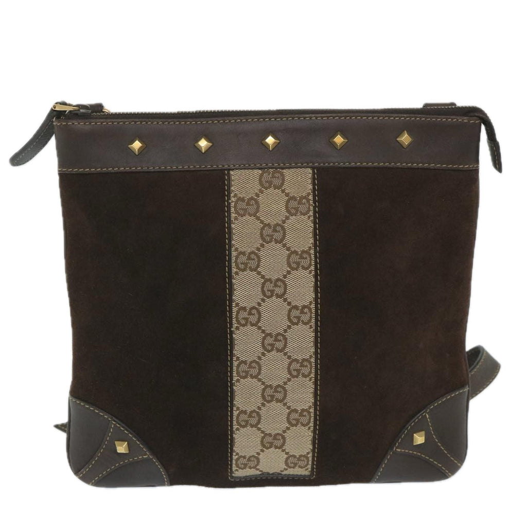 GUCCI GG Canvas Shoulder Bag Suede Beige Brown 120898 ki3660