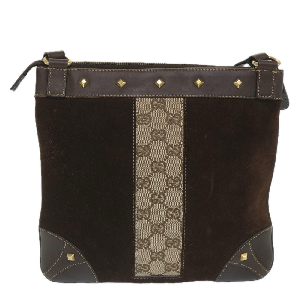 GUCCI GG Canvas Shoulder Bag Suede Beige Brown 120898 ki3660