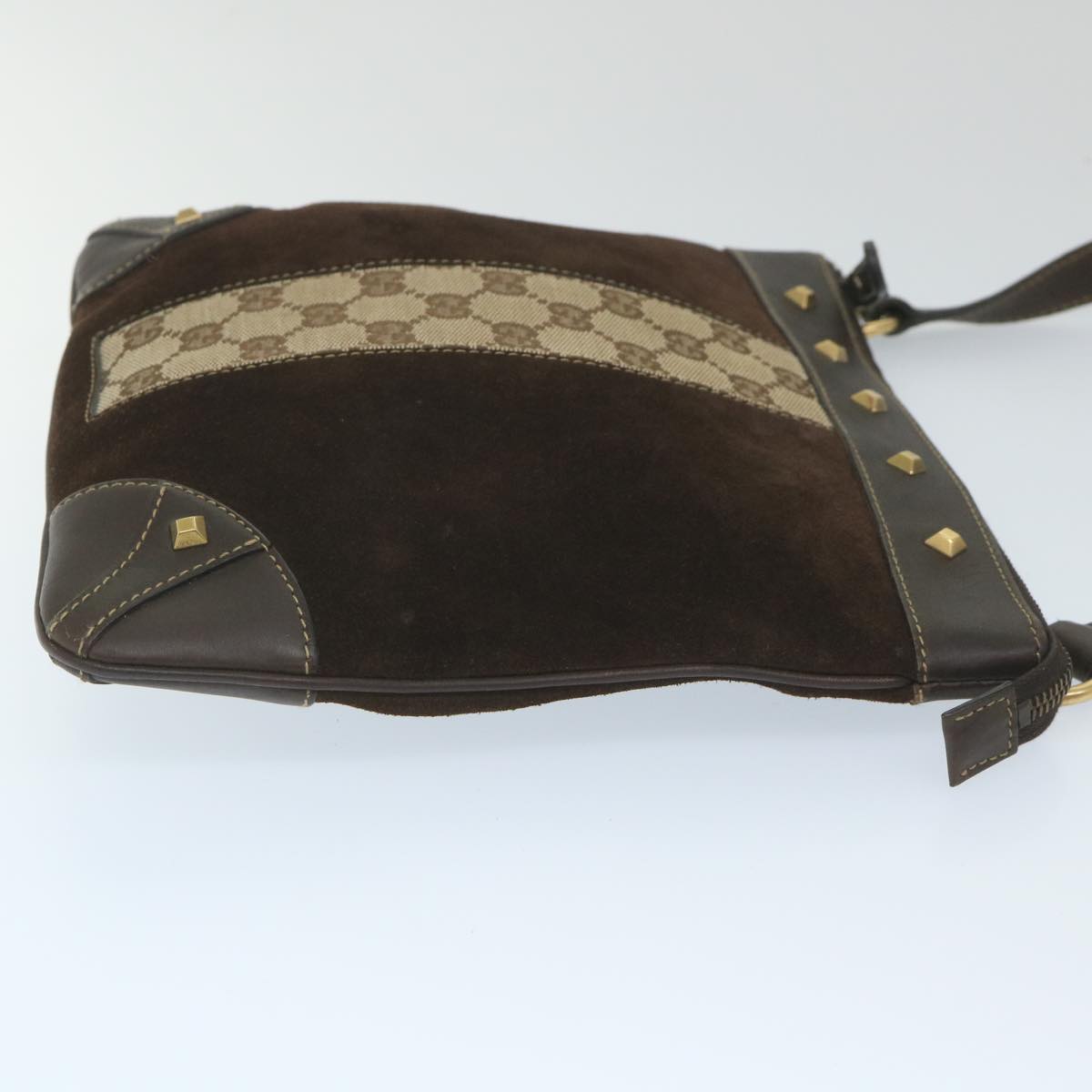 GUCCI GG Canvas Shoulder Bag Suede Beige Brown 120898 ki3660