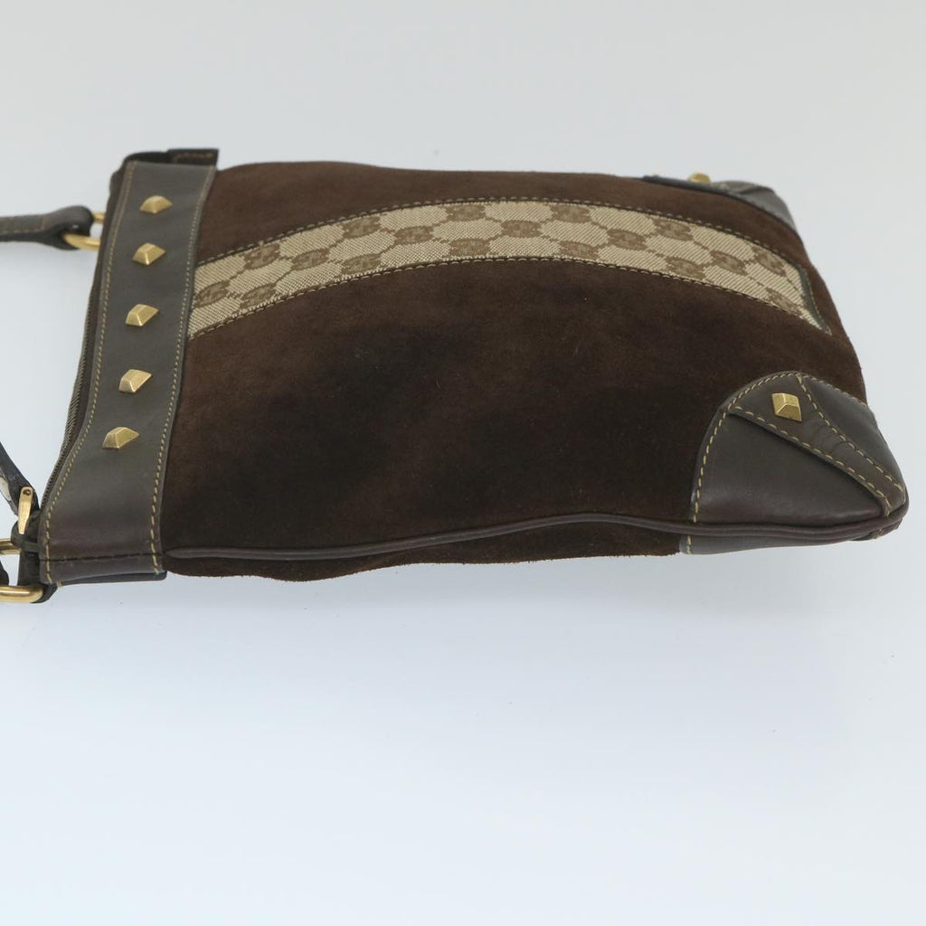 GUCCI GG Canvas Shoulder Bag Suede Beige Brown 120898 ki3660