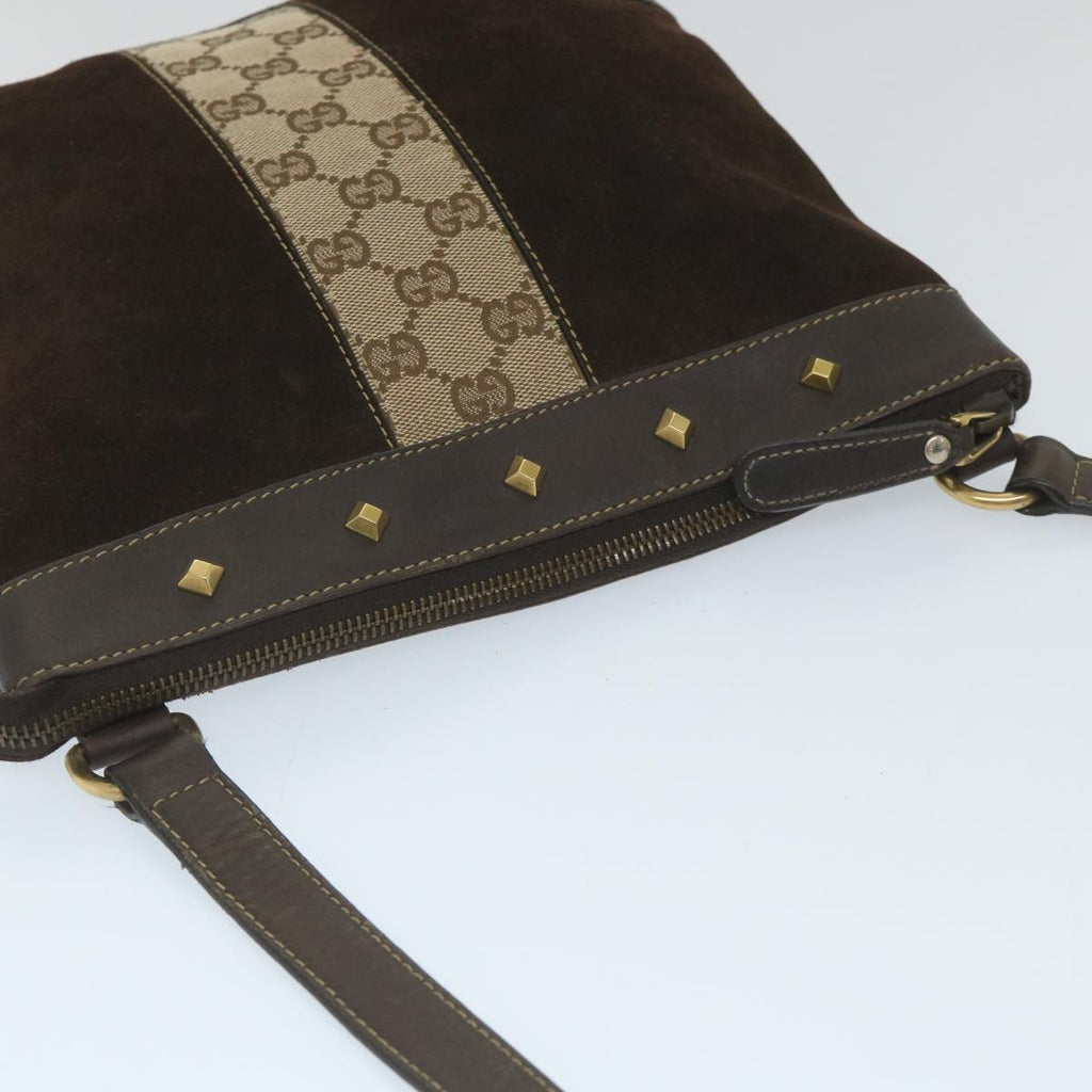 GUCCI GG Canvas Shoulder Bag Suede Beige Brown 120898 ki3660