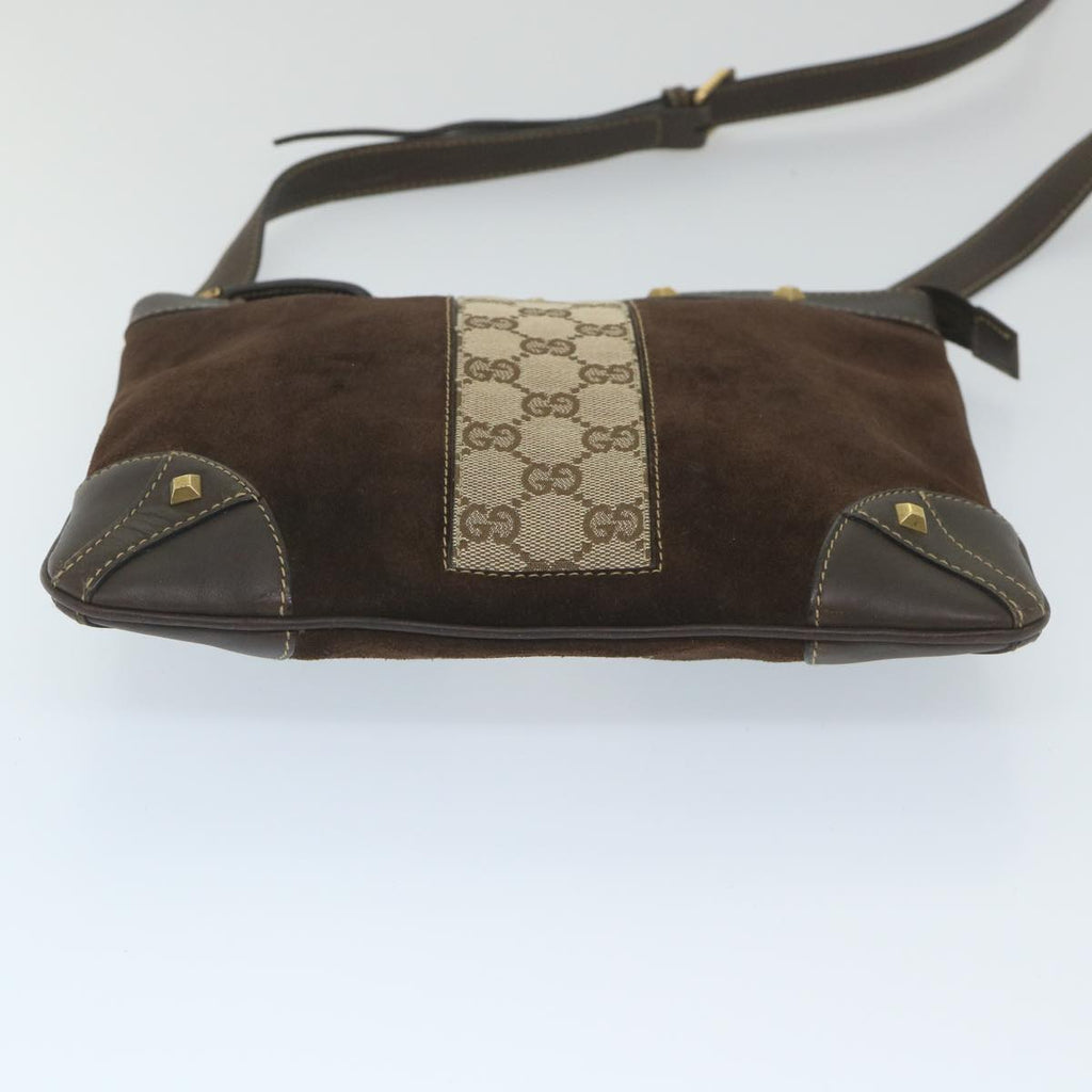 GUCCI GG Canvas Shoulder Bag Suede Beige Brown 120898 ki3660