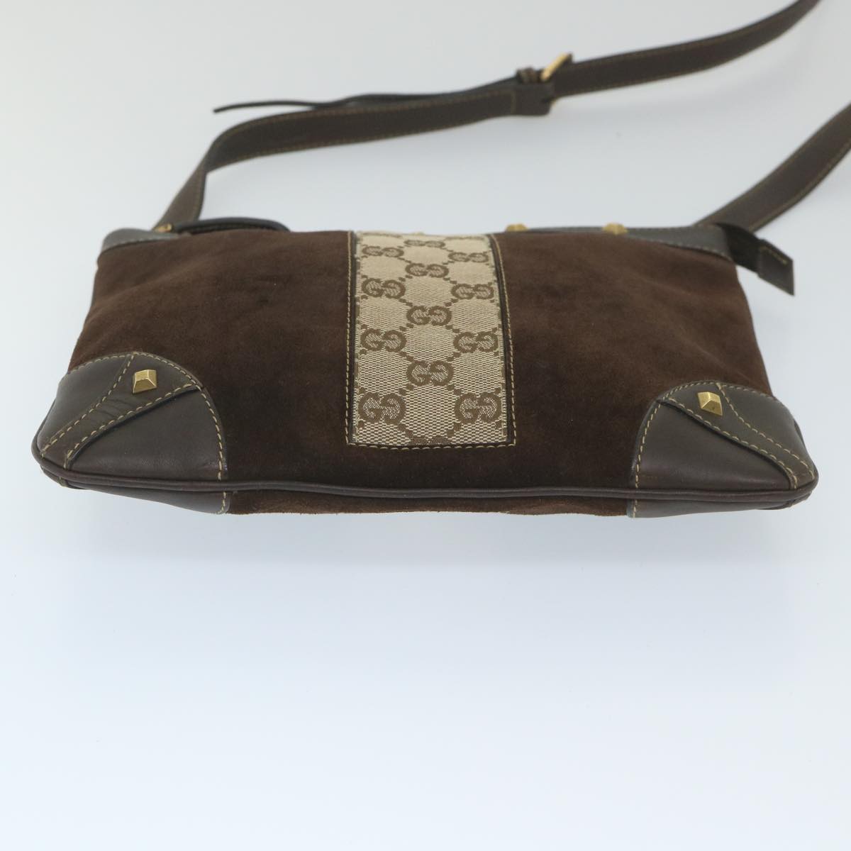 GUCCI GG Canvas Shoulder Bag Suede Beige Brown 120898 ki3660