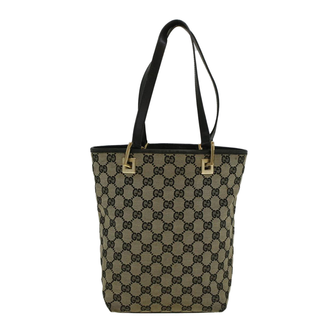 GUCCI GG Canvas Tote Bag Beige Black 002 1099 ki3672