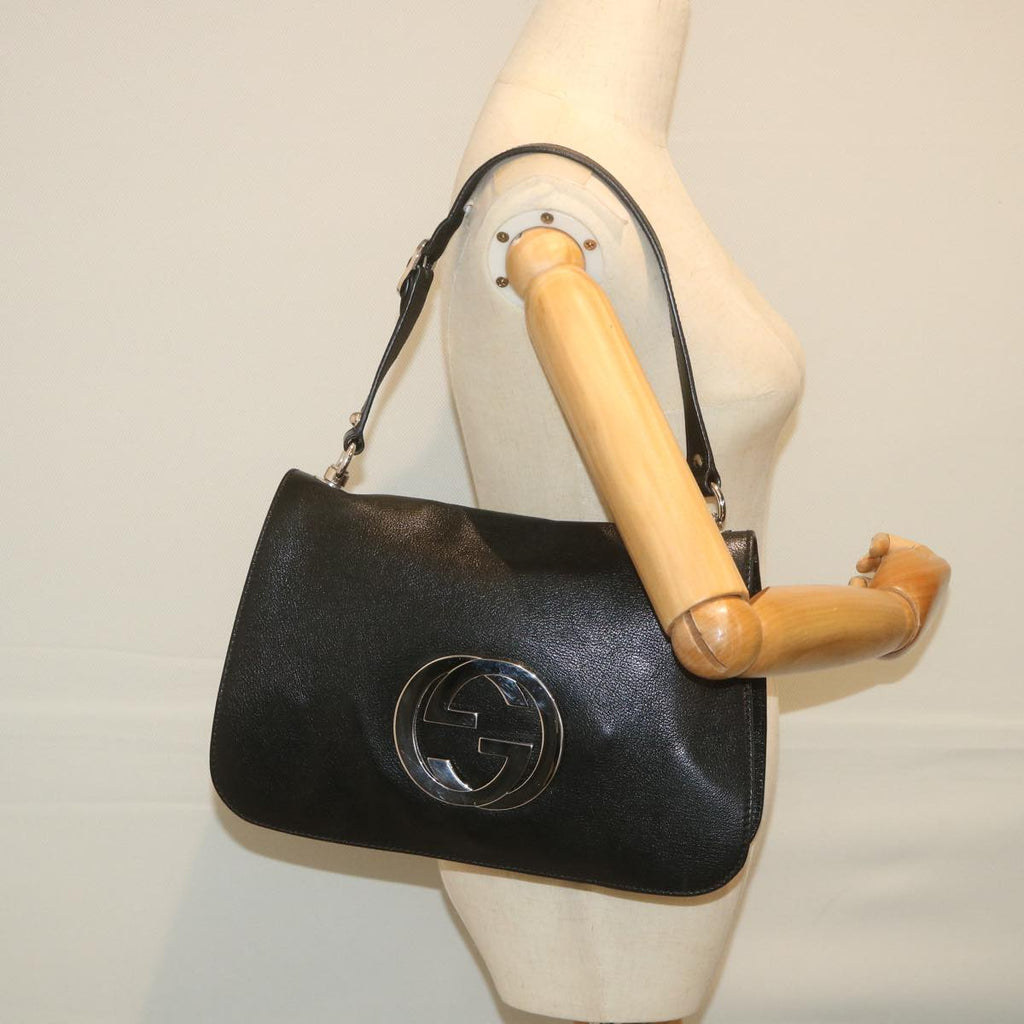 GUCCI Interlocking Shoulder Bag Leather Black 115746 ki3687