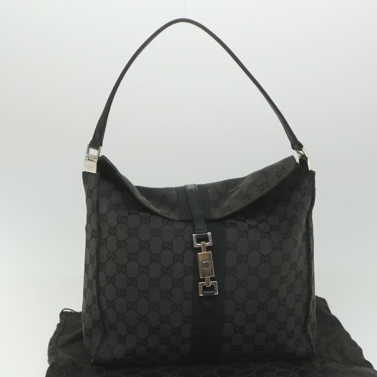 GUCCI GG Canvas jackie c Shoulder Bag Black 001.3355 ki3690
