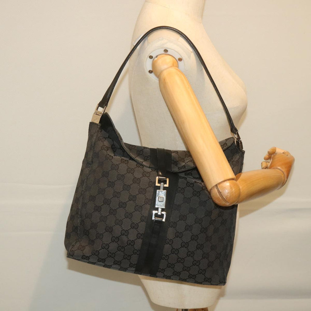 GUCCI GG Canvas jackie c Shoulder Bag Black 001.3355 ki3690