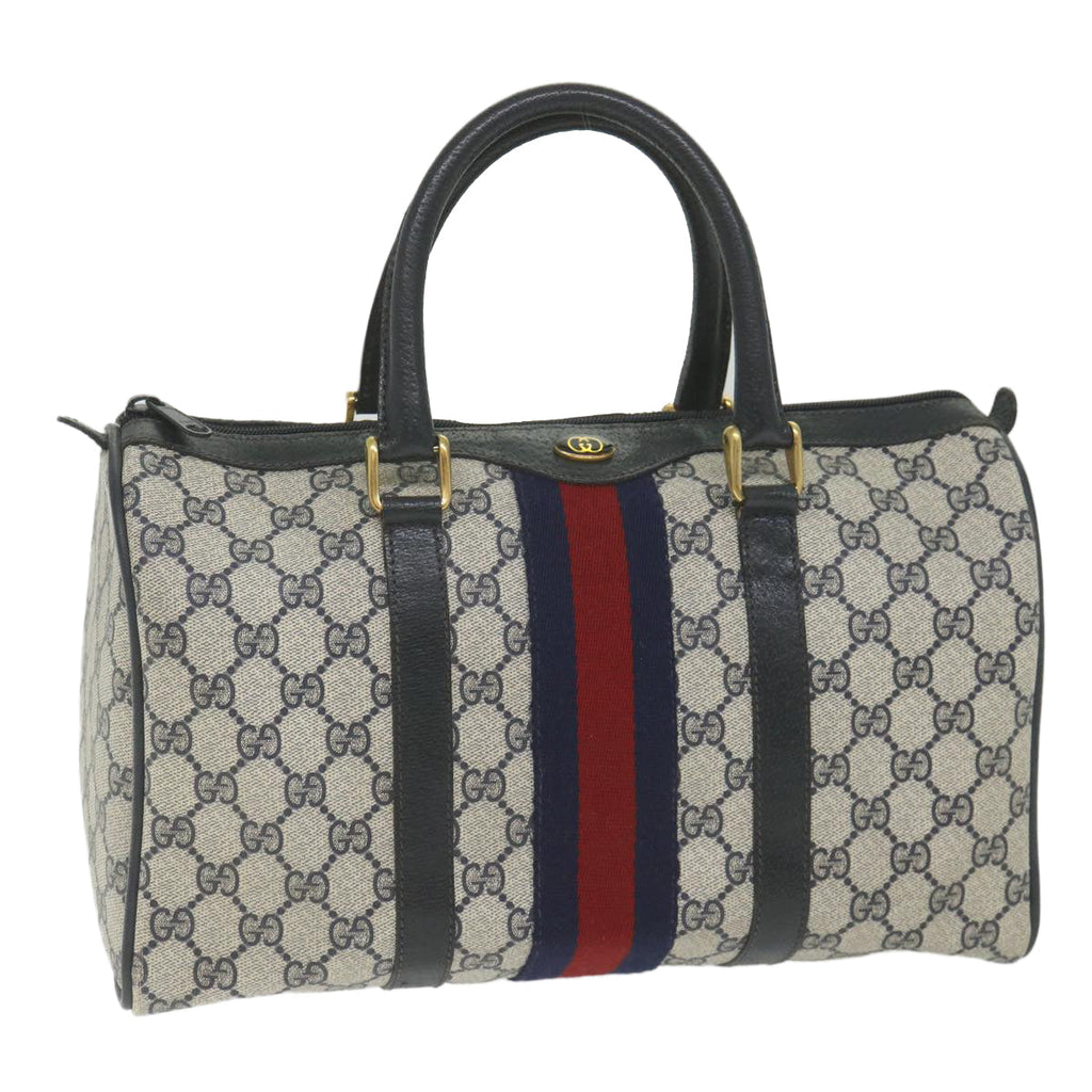 GUCCI GG Supreme Sherry Line Boston Bag Red Navy Gray 98 02 007 ki3731