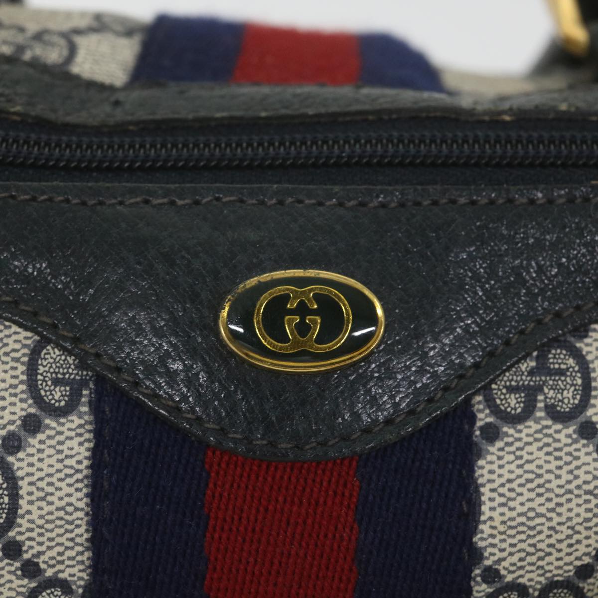 GUCCI GG Supreme Sherry Line Boston Bag Red Navy Gray 98 02 007 ki3731