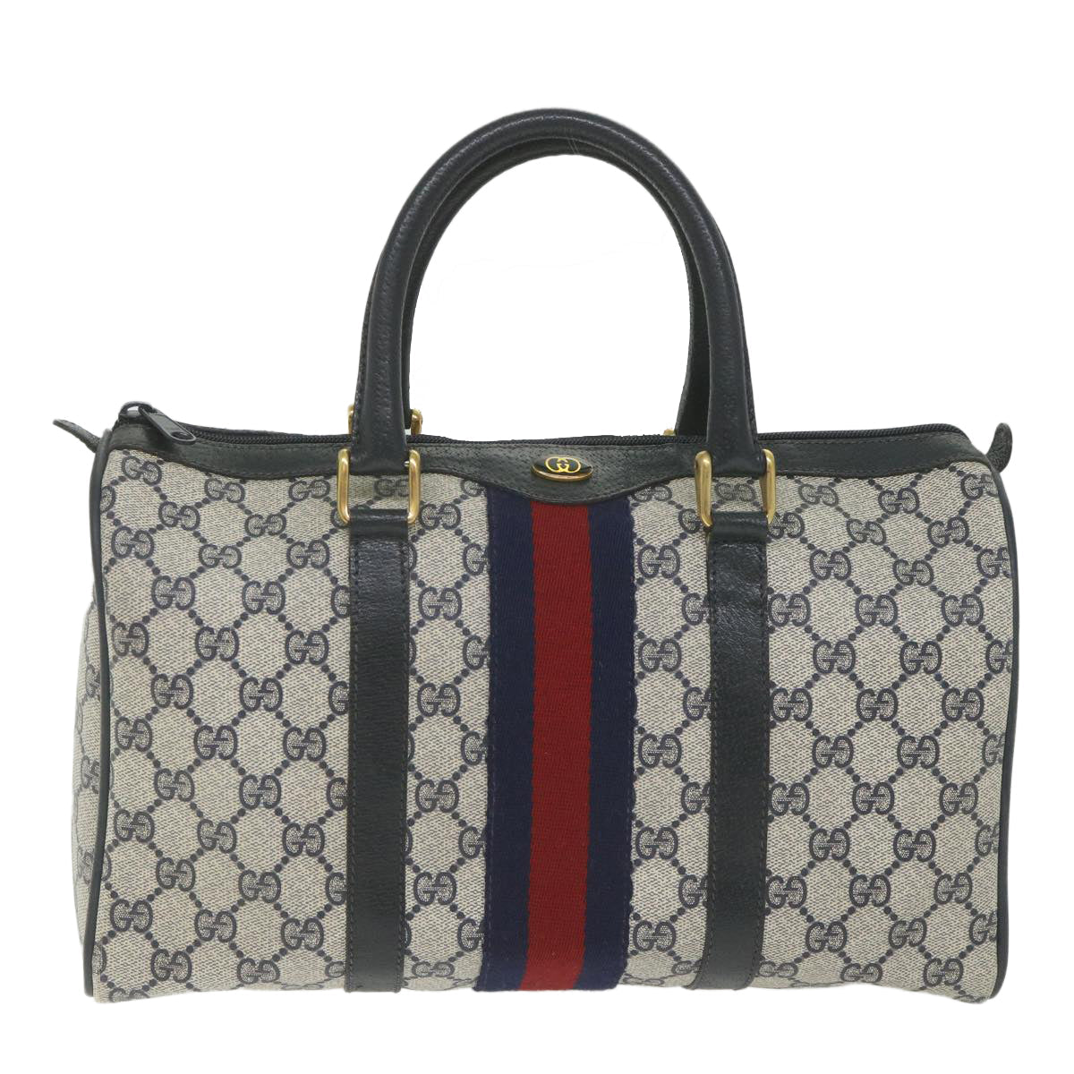 GUCCI GG Supreme Sherry Line Boston Bag Red Navy Gray 98 02 007 ki3731