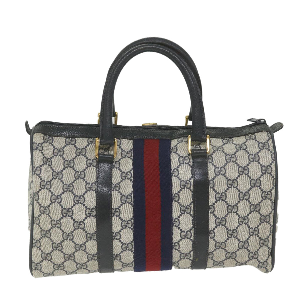 GUCCI GG Supreme Sherry Line Boston Bag Red Navy Gray 98 02 007 ki3731