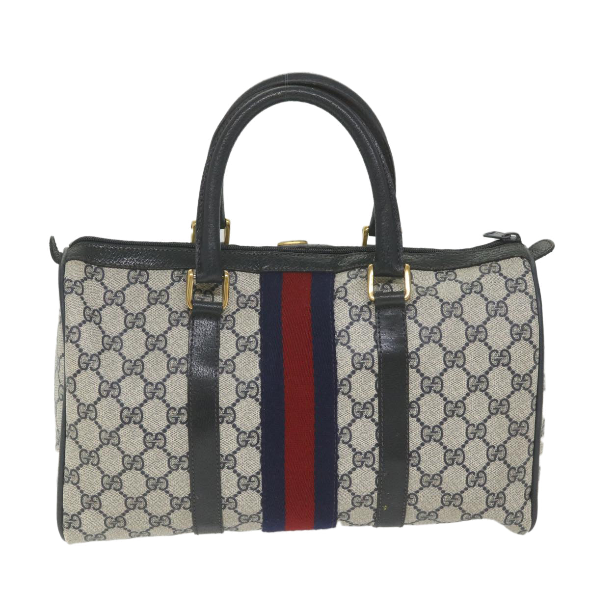 GUCCI GG Supreme Sherry Line Boston Bag Red Navy Gray 98 02 007 ki3731