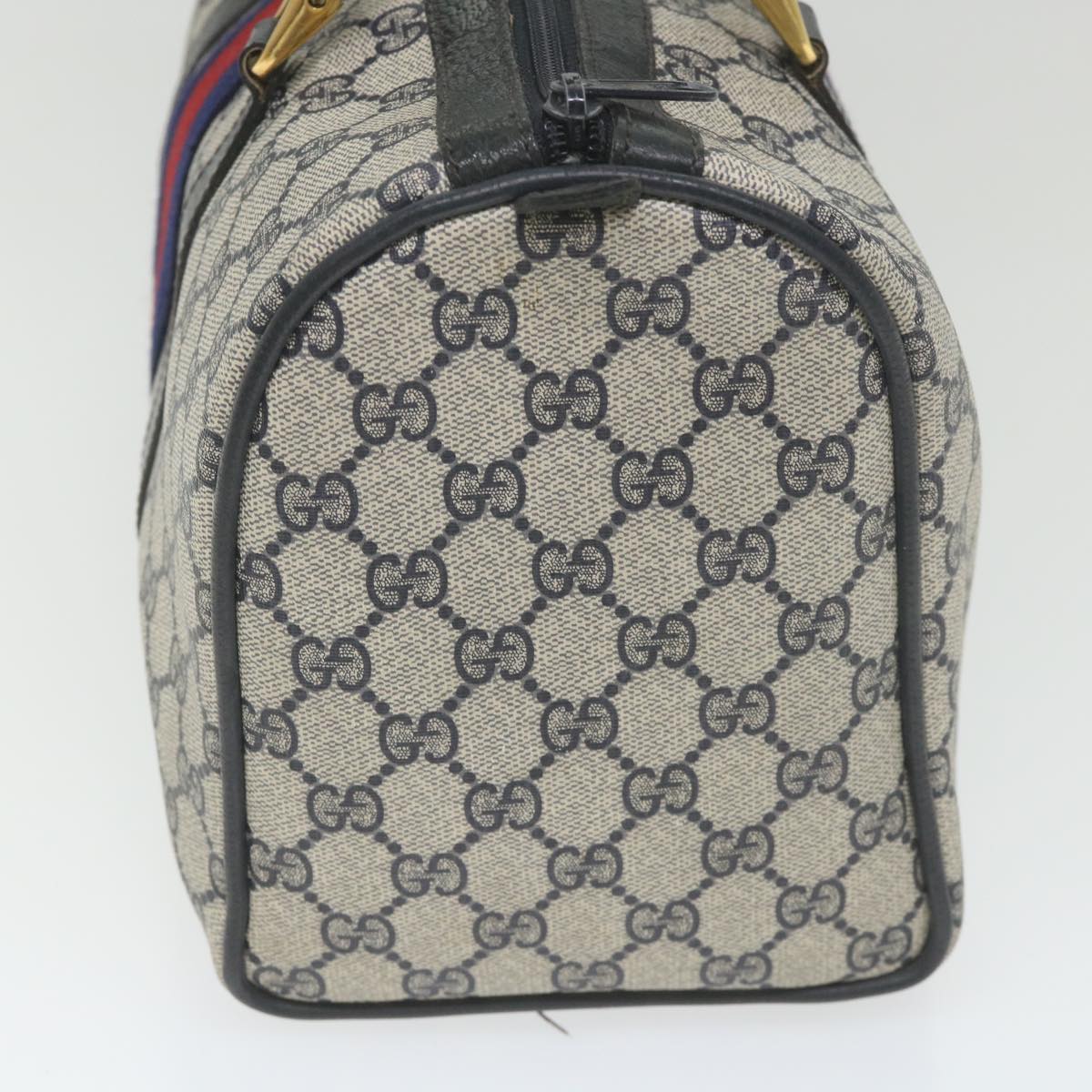 GUCCI GG Supreme Sherry Line Boston Bag Red Navy Gray 98 02 007 ki3731