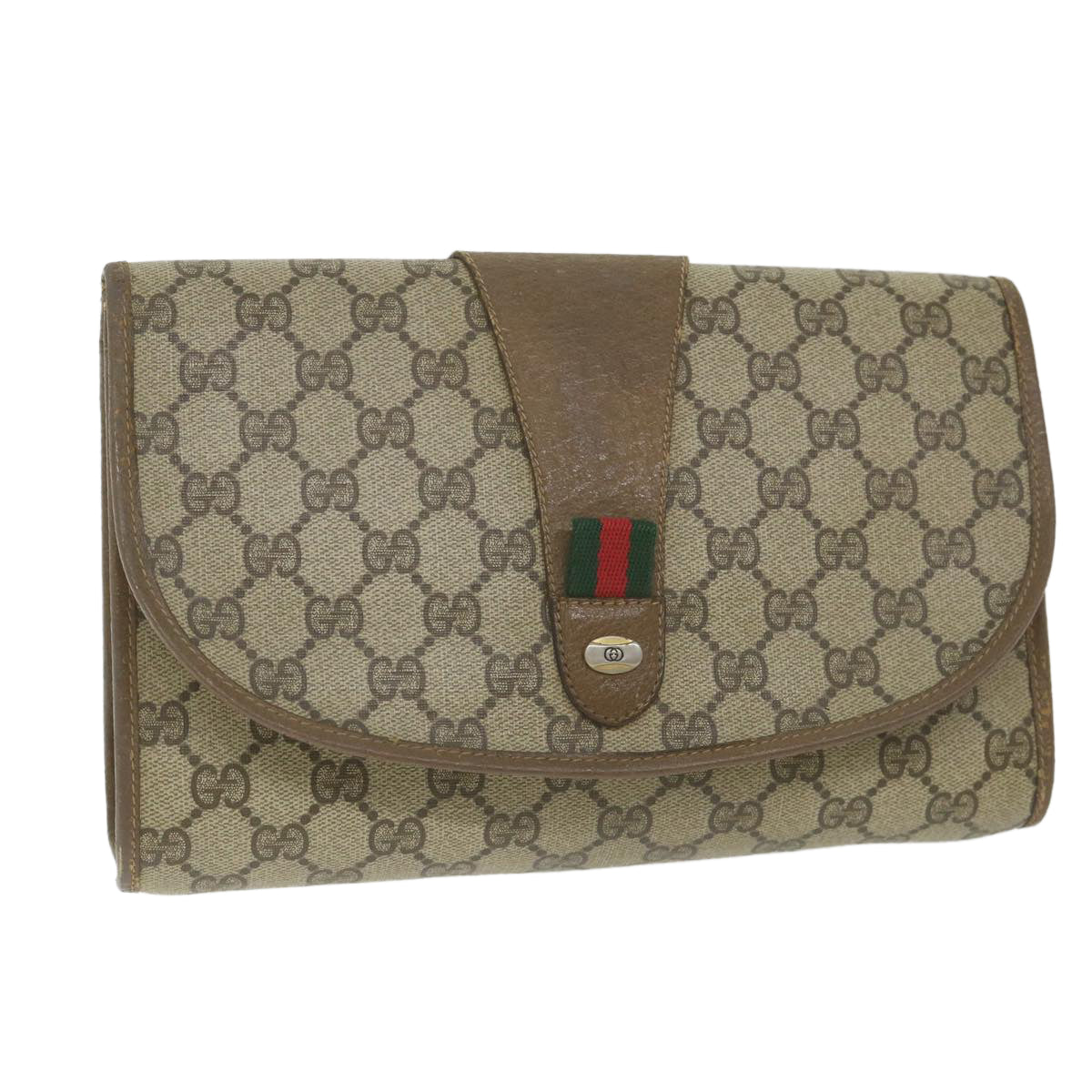 GUCCI GG Supreme Web Sherry Line Clutch Bag Beige Red 89 01 030 ki3749