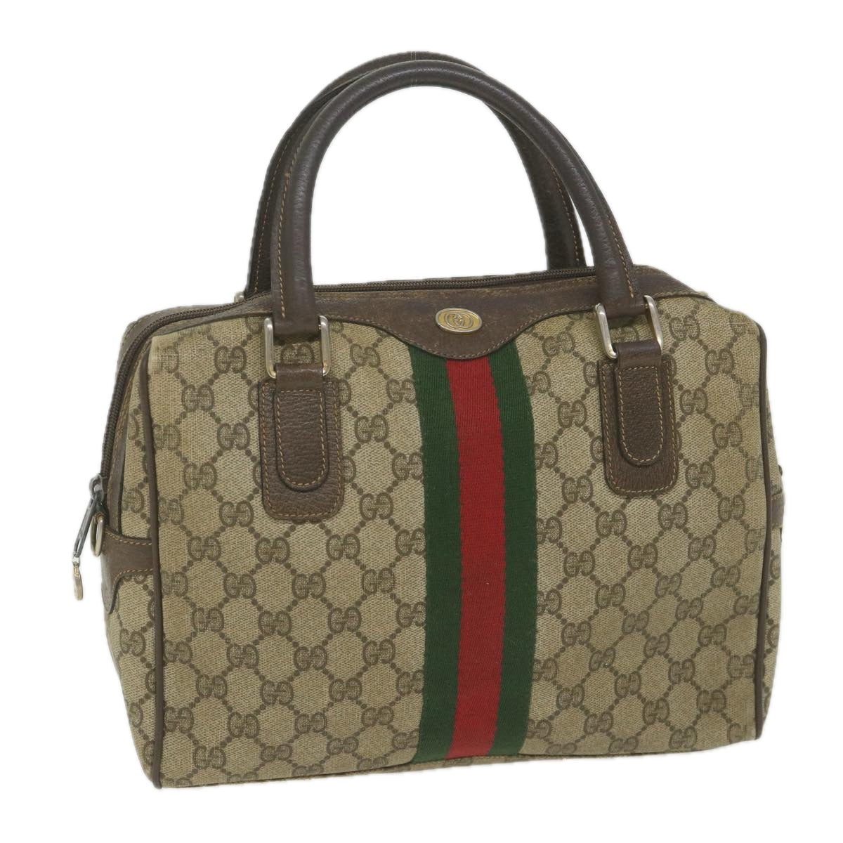 GUCCI GG Supreme Web Sherry Line Hand Bag Beige Red Green ki3750