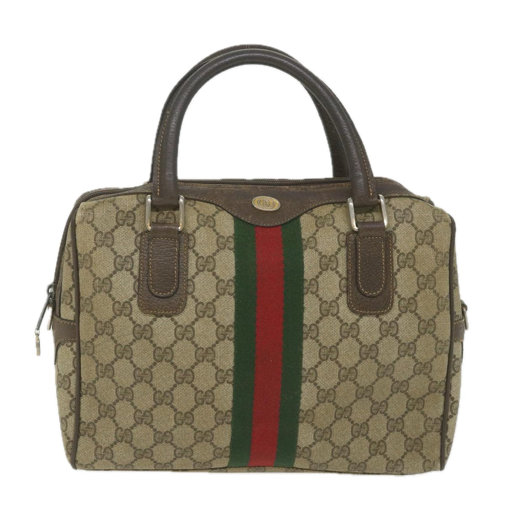 GUCCI GG Supreme Web Sherry Line Hand Bag Beige Red Green ki3750