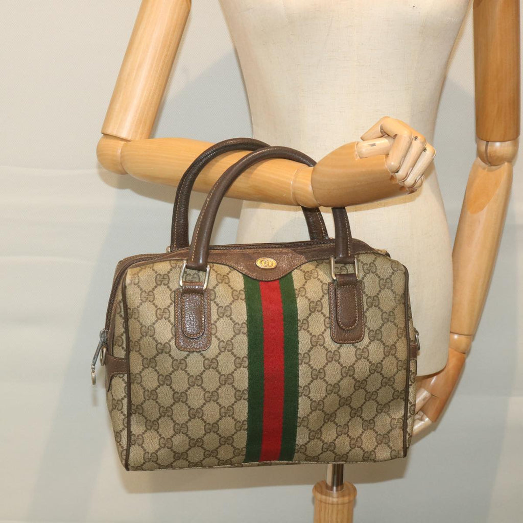 GUCCI GG Supreme Web Sherry Line Hand Bag Beige Red Green ki3750