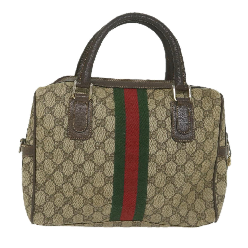 GUCCI GG Supreme Web Sherry Line Hand Bag Beige Red Green ki3750