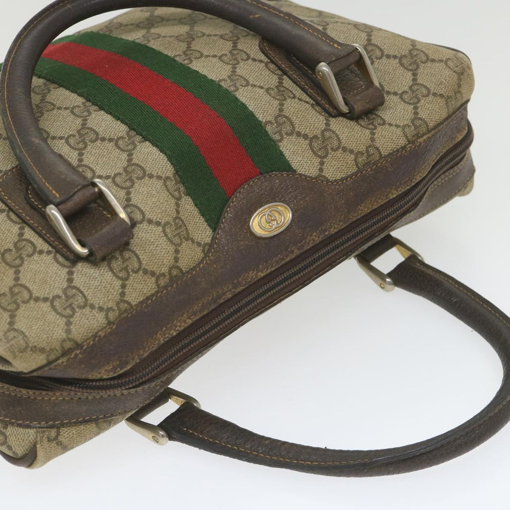 GUCCI GG Supreme Web Sherry Line Hand Bag Beige Red Green ki3750